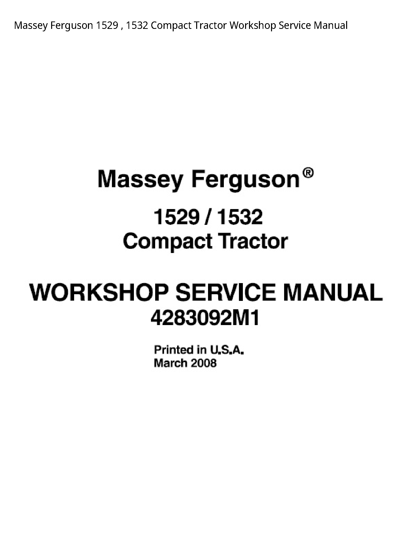 Massey Ferguson 1529 Compact Tractor Service manual