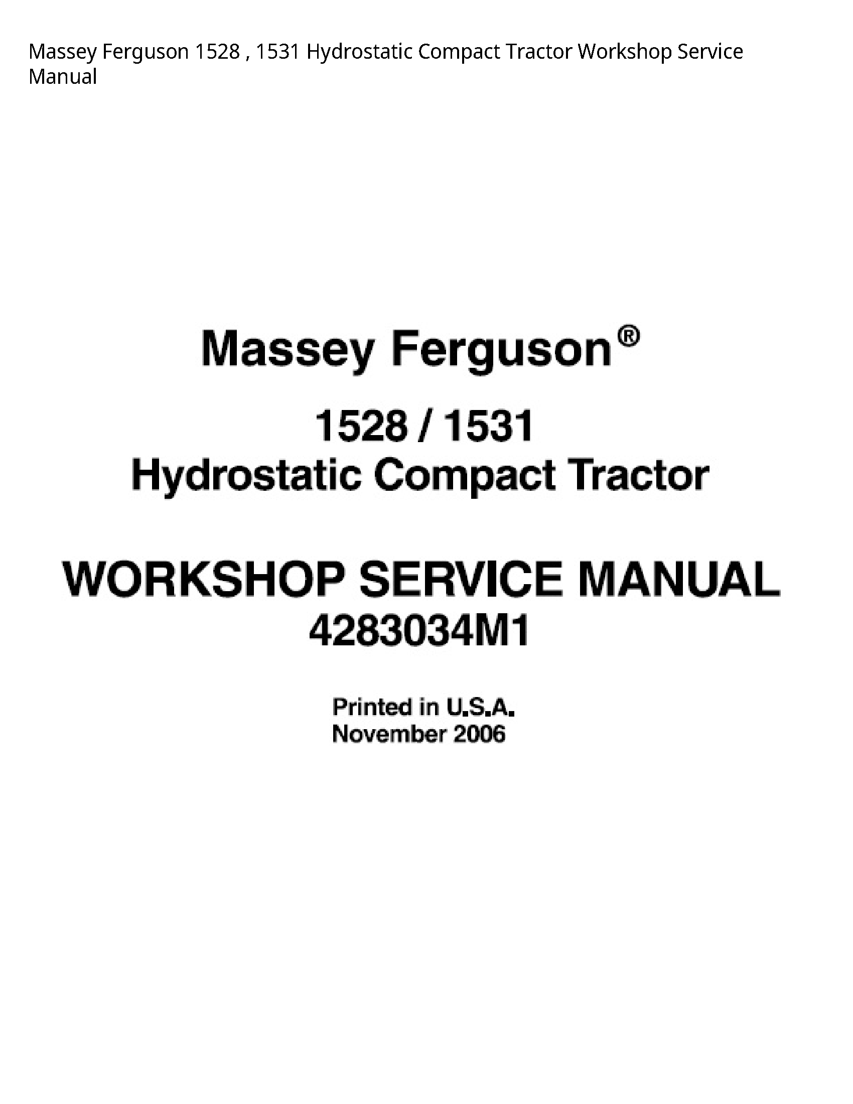 Massey Ferguson 1528 Hydrostatic Compact Tractor Service manual