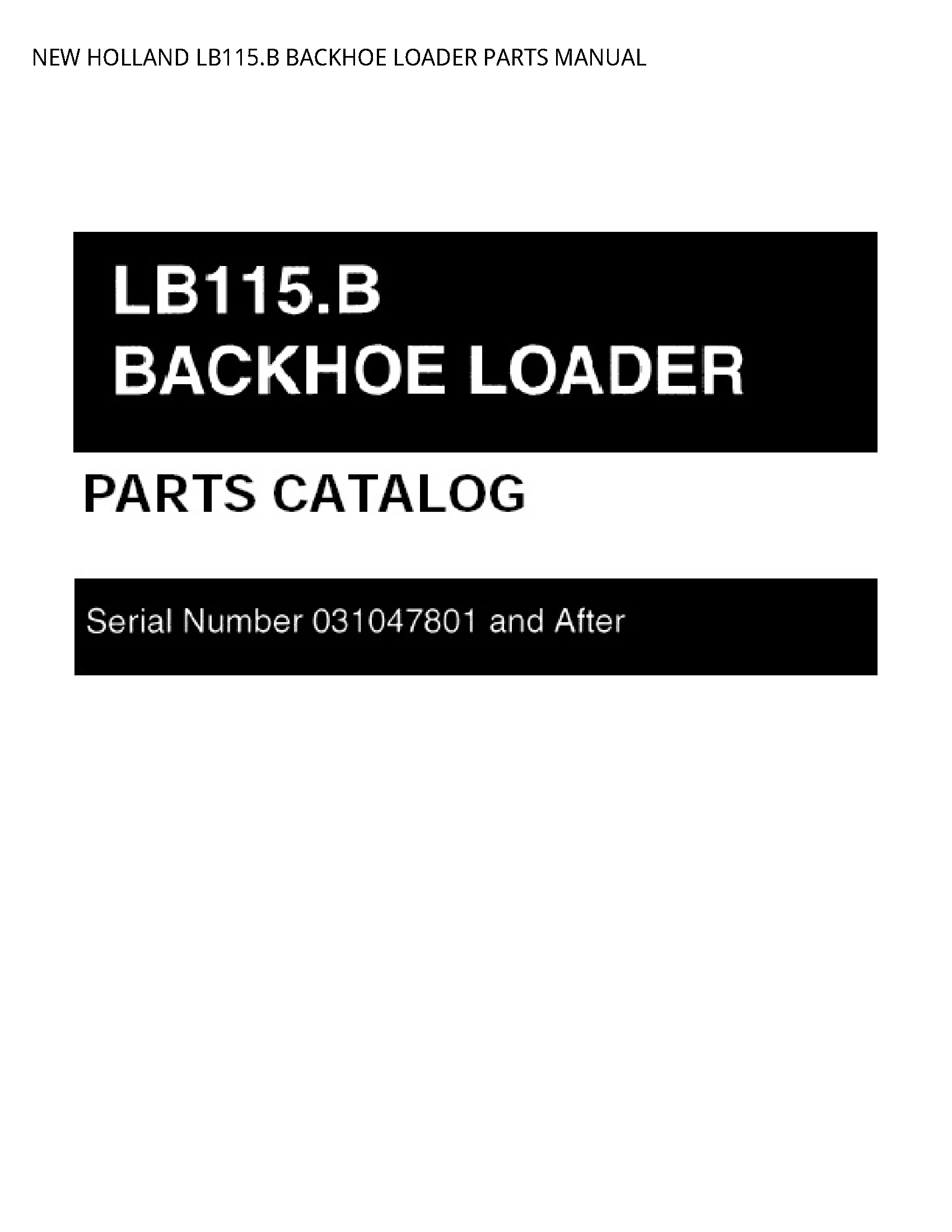 New Holland LB115.B BACKHOE LOADER PARTS manual