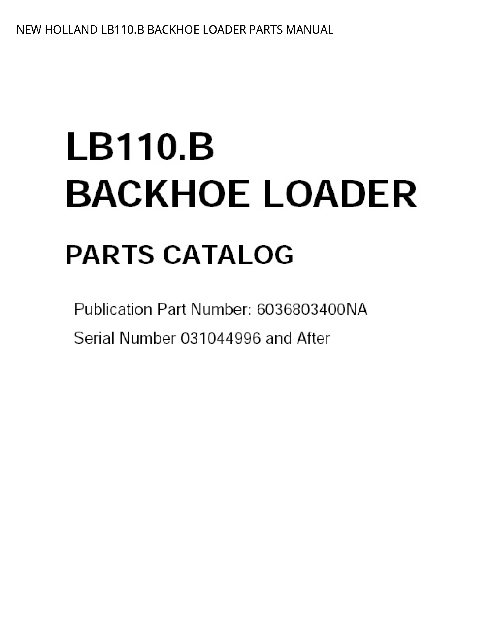 New Holland LB110.B BACKHOE LOADER PARTS manual