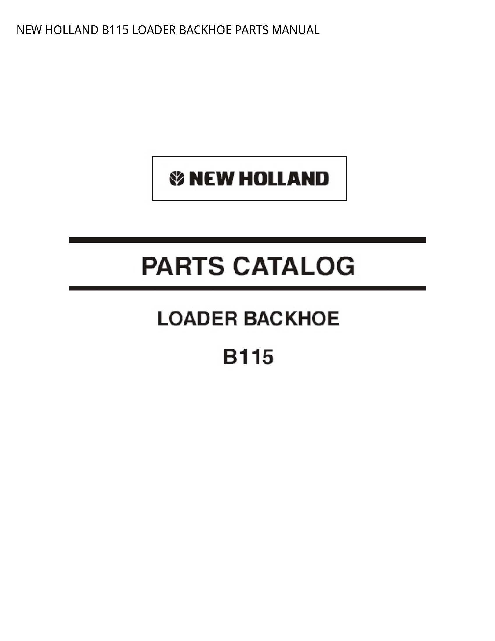 New Holland B115 LOADER BACKHOE PARTS manual