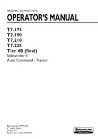 New Holland T7.175   T7.190   T7.210   T7.225 Tier 4B (final) Sidewinder ll Auto Command – Tractor Operator Manual preview