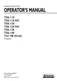 New Holland TS6.110   TS6.110HC   TS6.120   TS6.120HC   TS6.130   TS6.140   Tier 4B (final) Tractor Operator Manual preview