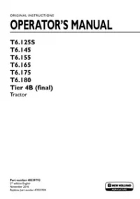 New Holland T6.125S  T6.145  T6.155  T6.165   T6.175   T6.180 Tier 4B (final) Tractor Operator Manual preview