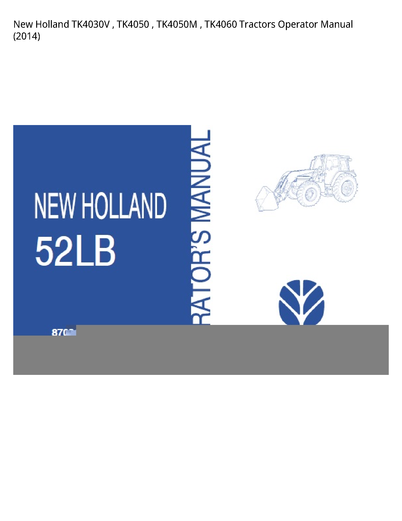 New Holland TK4030V Tractors Operator manual