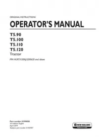 New Holland T5.90   T5.100   T5.110   T5.120 Tractor Operator Manual (PIN HLRT5120AJLE00620 and above) preview