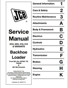 JCB 2CX Variants Backhoe Loader manual