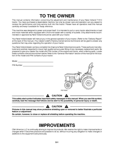 New Holland T1510 Tractor Operator manual