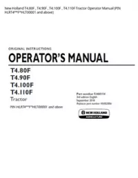 New Holland T4.80F   T4.90F   T4.100F   T4.110F Tractor Operator Manual (PIN HLRT4**F*HLT00001 and above) preview