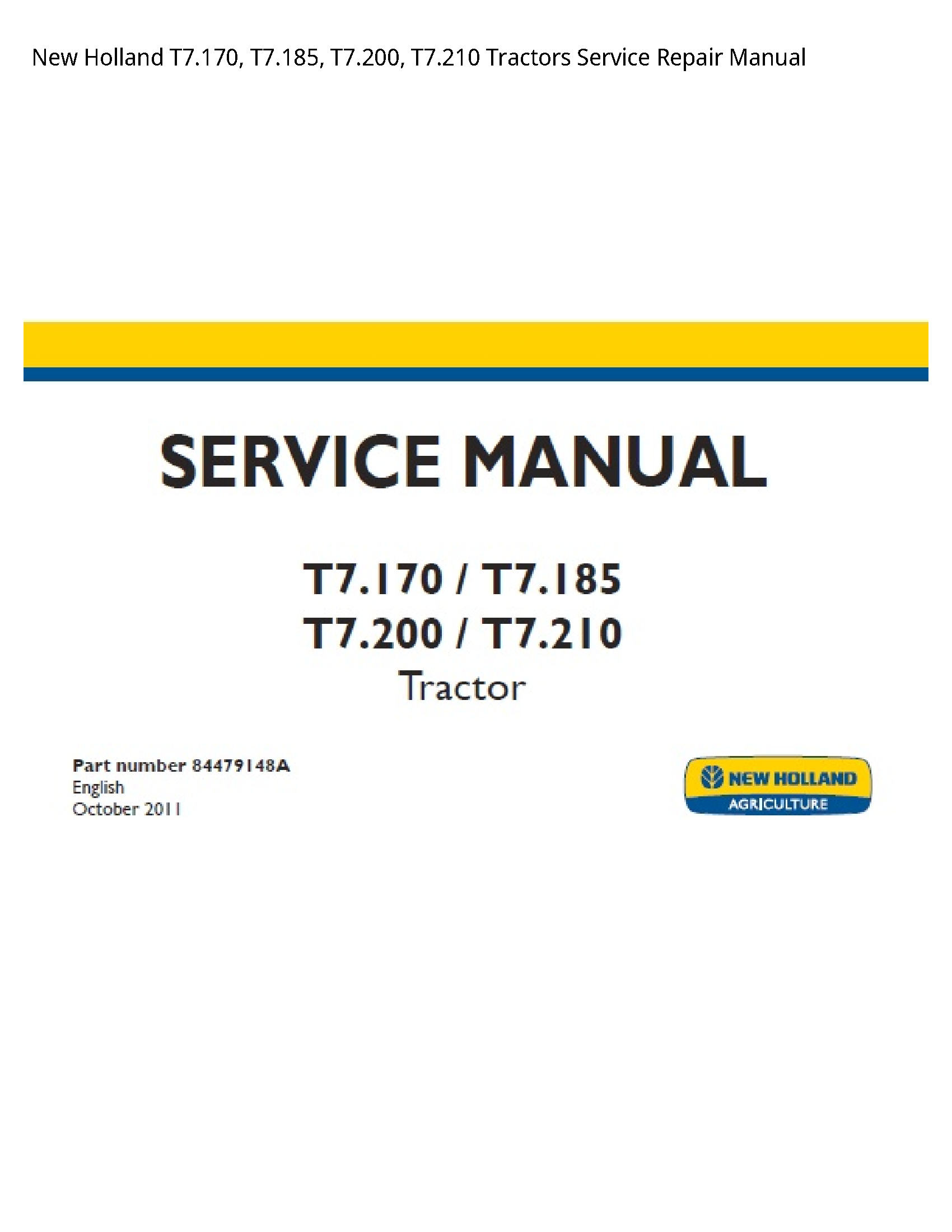 New Holland T7.170 Tractors manual