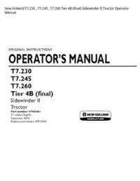 New Holland T7.230   T7.245   T7.260 Tier 4B (final) Sidewinder II Tractor Operator Manual preview
