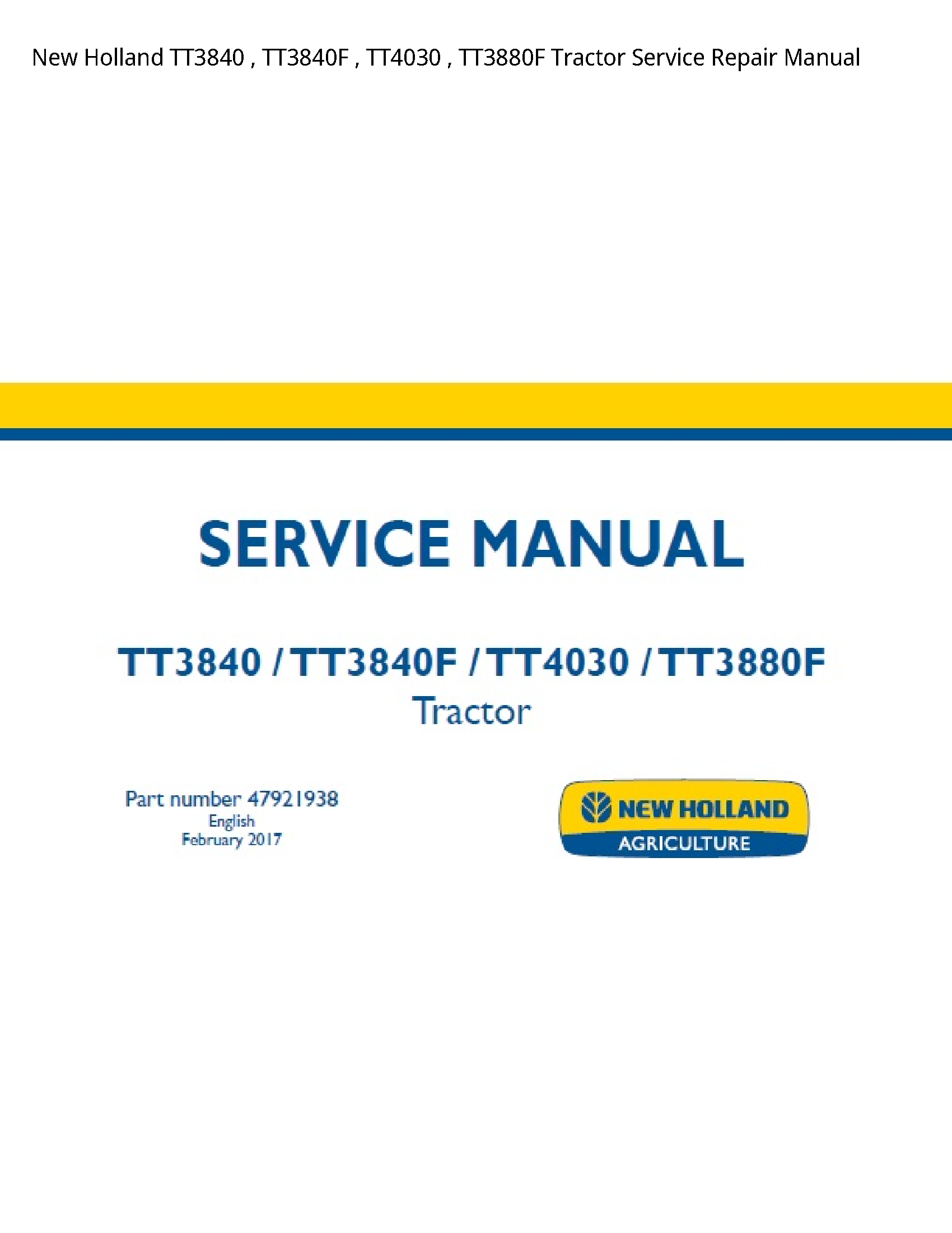 New Holland TT3840 Tractor manual