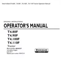 New Holland T4.80F   T4.90F   T4.100F   T4.110F Tractor Operator Manual preview