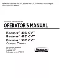 New Holland Boomer 40D CVT   Boomer 45D CVT   Boomer 50D CVT Compact Tractor Operator Manual preview