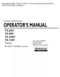 New Holland T4.80V   T4.90V   T4.100V   T4.110V Tractor Operator Manual (PIN HLRT4**V*HLT00001 and above) preview