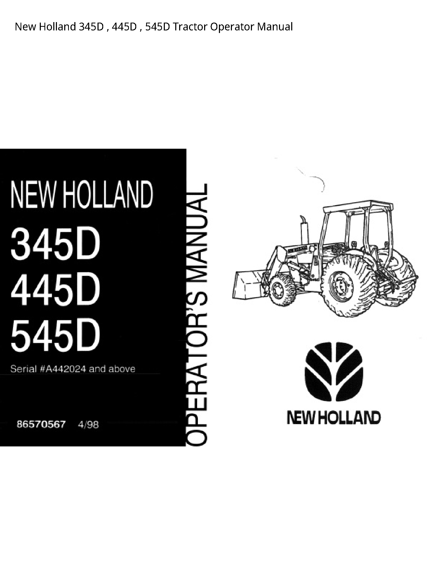 New Holland 345D Tractor Operator manual