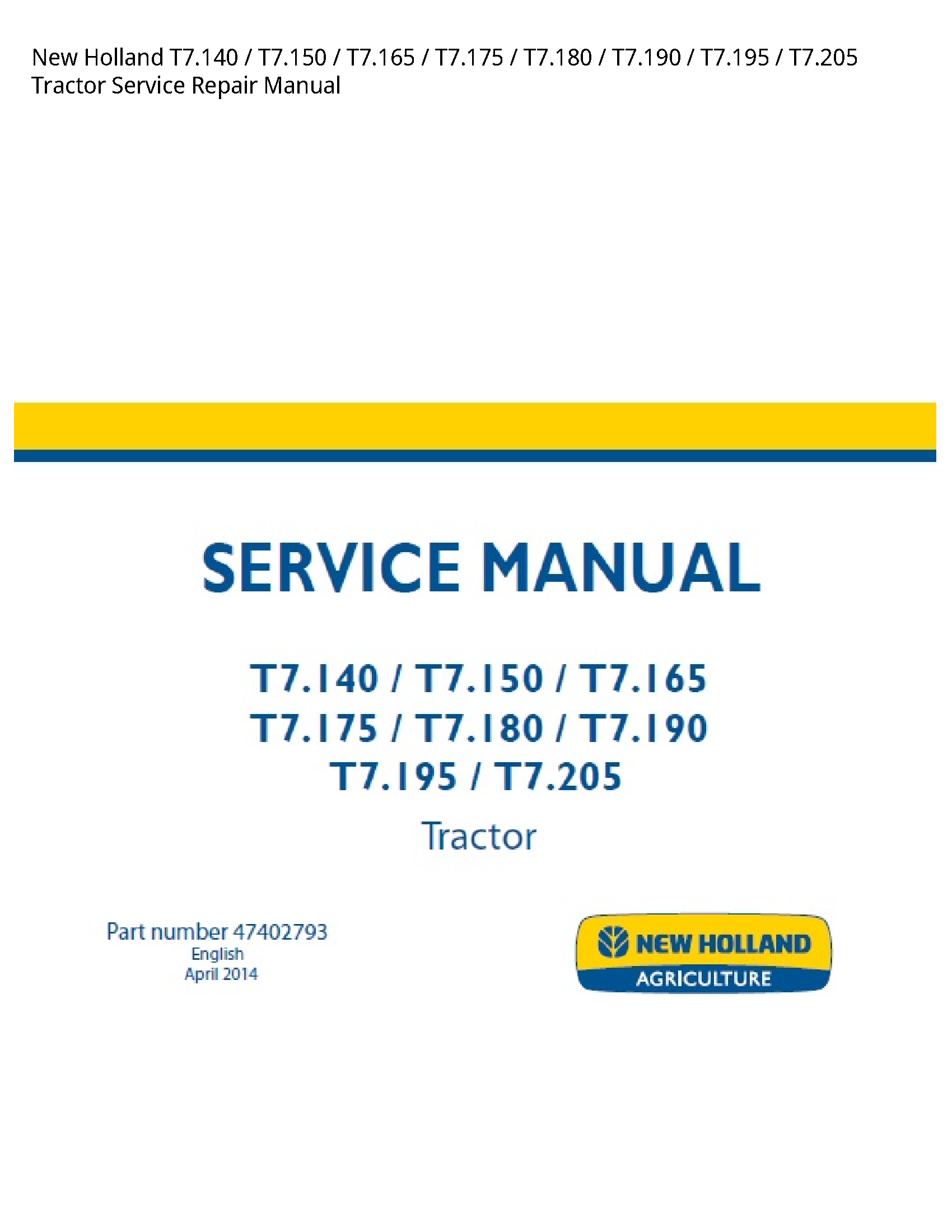 New Holland T7.140 Tractor manual