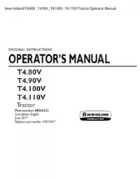 New Holland T4.80V   T4.90V   T4.100V   T4.110V Tractor Operator Manual preview