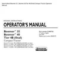 New Holland Boomer 35   Boomer 40 Tier 4B (final) Compact Tractor Operator Manual preview