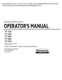 New Holland T7.220   T7.235   T7.250   T7.260   T7.270 Sidewinder II Auto Command – Power Command Tractor Operator Manual (March 2013) preview