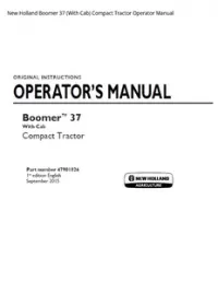 New Holland Boomer 37 (With Cab) Compact Tractor Operator Manual preview