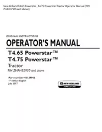 New Holland T4.65 Powerstar   T4.75 Powerstar Tractor Operator Manual (PIN ZHAH52930 and above) preview