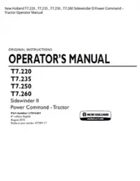 New Holland T7.220   T7.235   T7.250   T7.260 Sidewinder II Power Command – Tractor Operator Manual preview