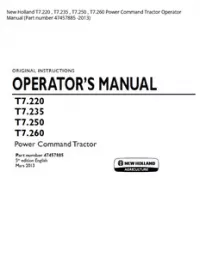 New Holland T7.220   T7.235   T7.250   T7.260 Power Command Tractor Operator Manual (Part number 47457885 -2013) preview