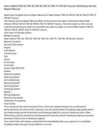 New Holland TM120 TM130 TM140 TM155 TM175 TM190 Tractors Workshop Service Repair Manual preview