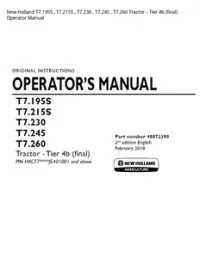 New Holland T7.195S   T7.215S   T7.230   T7.245   T7.260 Tractor – Tier 4b (final) Operator Manual preview