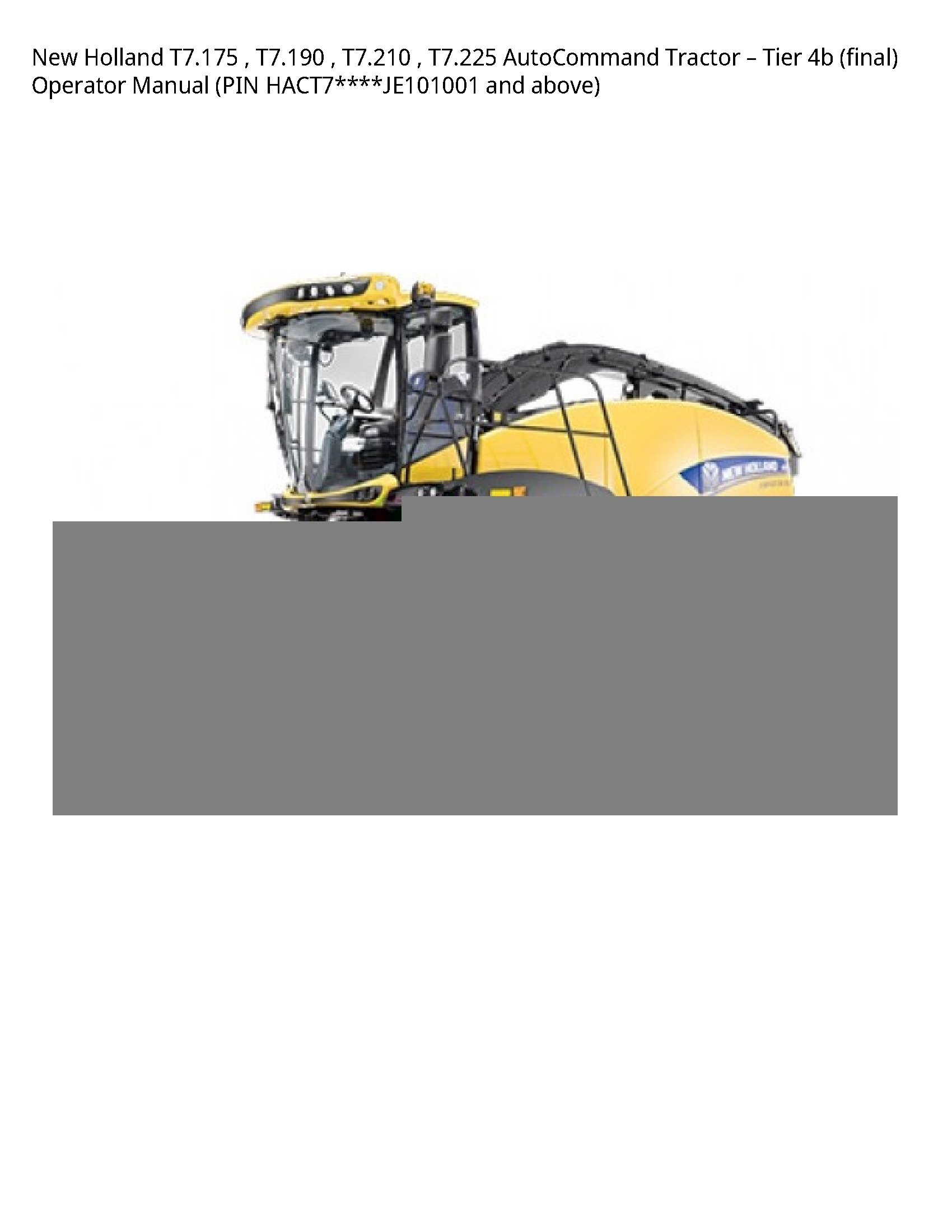 New Holland T7.175 AutoCommand Tractor Tier (final) Operator manual