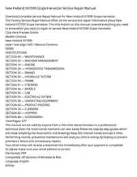 New Holland VX7090 Grape Harvester Service Repair Manual preview