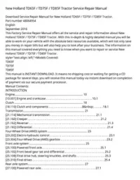 New Holland TD65F / TD75F / TD85F Tractor Service Repair Manual preview