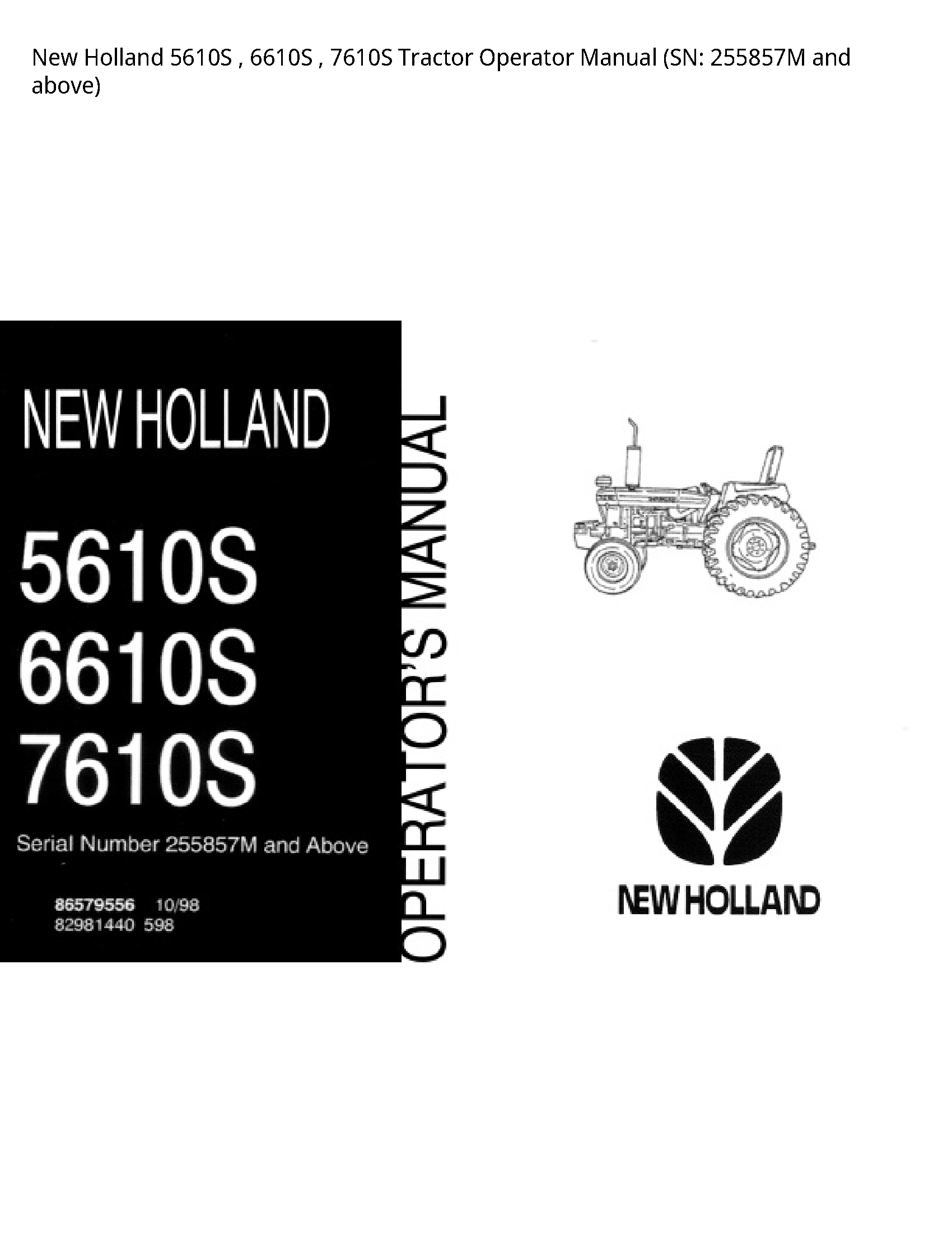 New Holland 5610S Tractor Operator manual