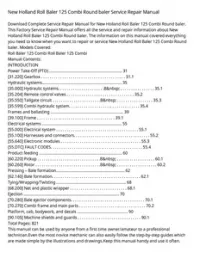 New Holland Roll Baler 125 Combi Round baler Service Repair Manual preview