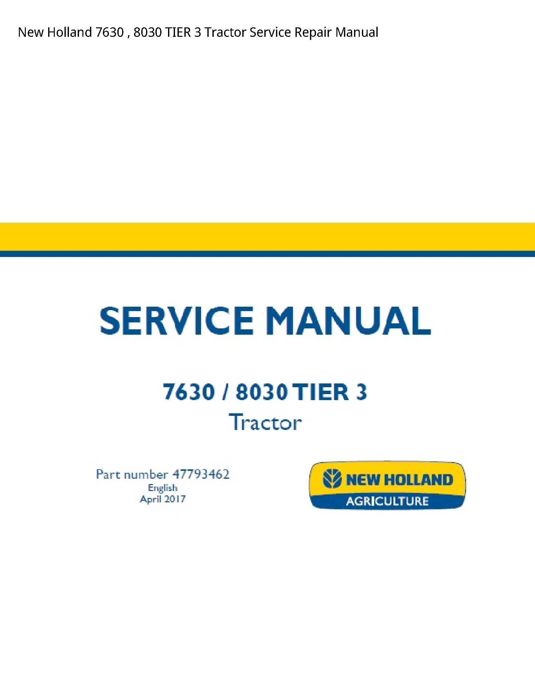 New Holland 7630 TIER Tractor manual
