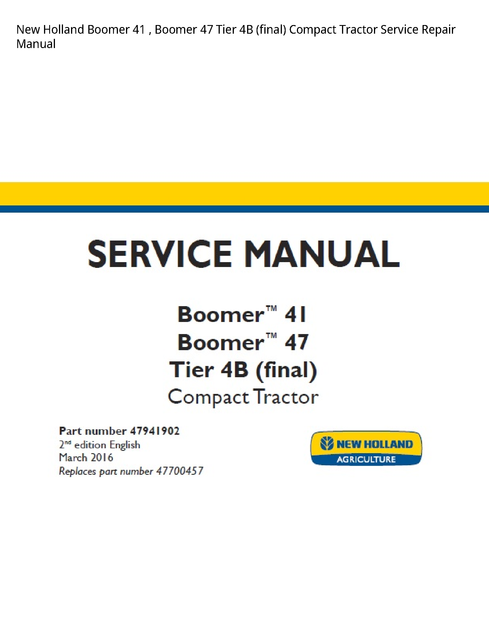 New Holland 41 Boomer Boomer Tier (final) Compact Tractor manual