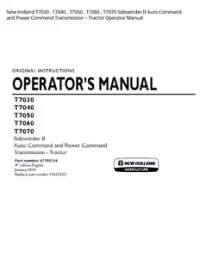 New Holland T7030   T7040   T7050   T7060   T7070 Sidewinder II Auto Command and Power Command Transmission – Tractor Operator Manual preview