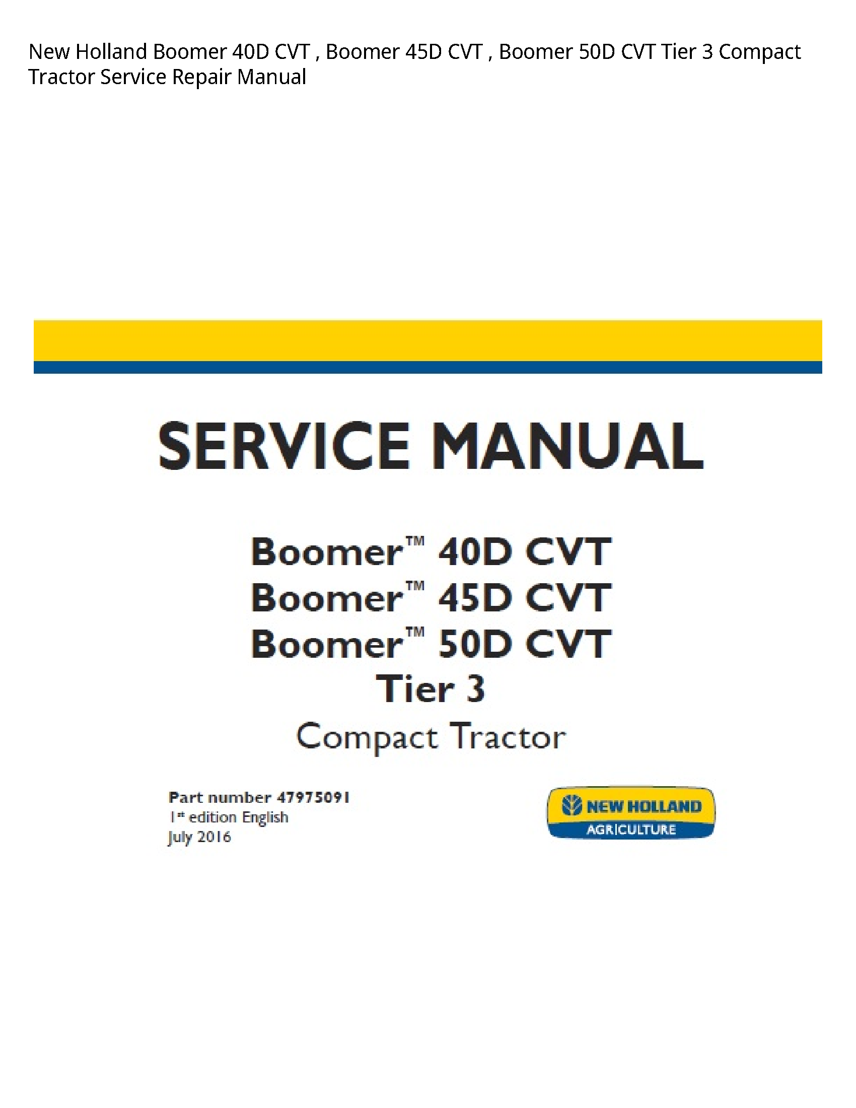New Holland 40D Boomer CVT Boomer CVT Boomer CVT Tier Compact Tractor manual