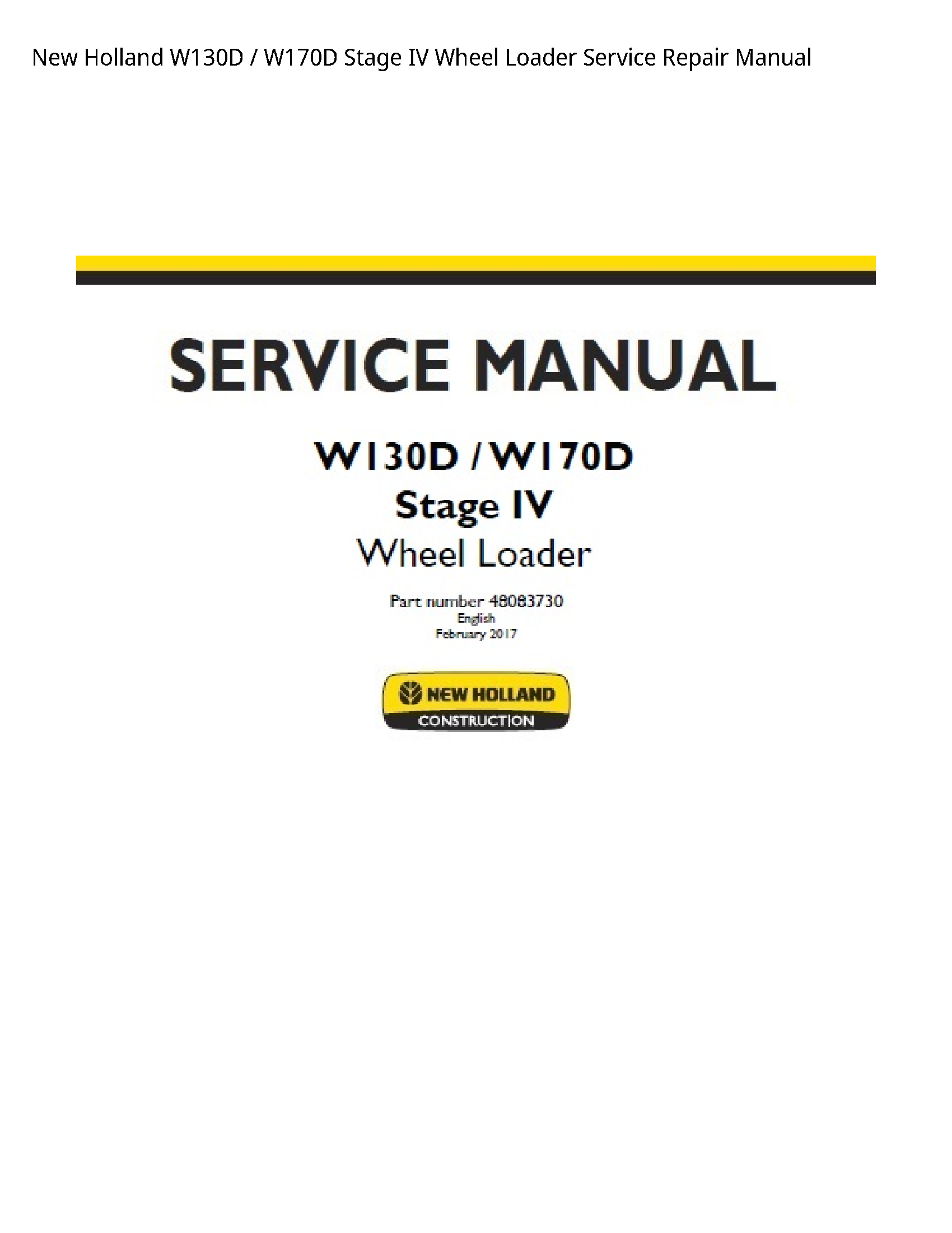 New Holland W130D Stage IV Wheel Loader manual