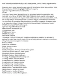 New Holland SP Series Planter (SP280  SP380  SP480  SP580) Service Repair Manual preview