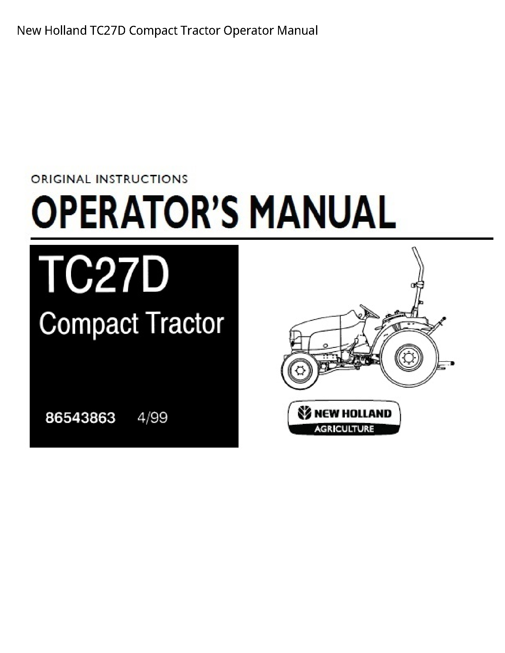 New Holland TC27D Compact Tractor Operator manual