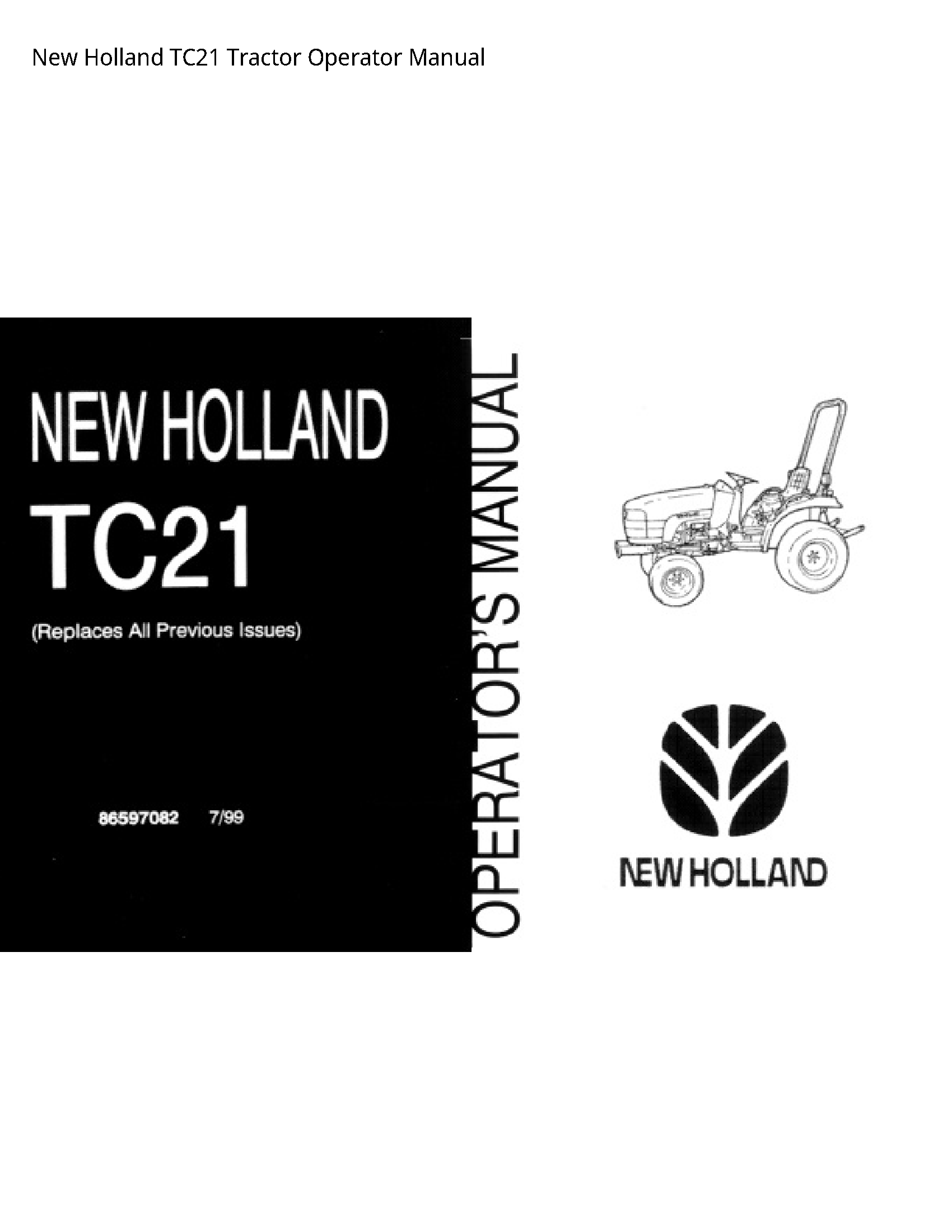 New Holland TC21 Tractor Operator manual