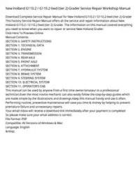 New Holland G110.2 / G110.2 6wd (tier 2) Grader Service Repair Workshop Manual preview