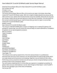 New Holland W110 and W130 Wheel Loader Service Repair Manual preview