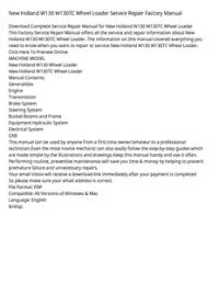 New Holland W130 W130TC Wheel Loader Service Repair Factory Manual preview
