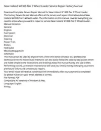 New Holland W130B Tier 3 Wheel Loader Service Repair Factory Manual preview