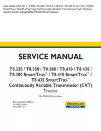 New Holland T8.320 / T8.350 / T8.380 / T8.410 / T8.435 / T8.380 SmartTrax / T8.410 SmartTrax / T8.435 SmartTrax Continuously Variable Transmission (CVT) Tractors Service Repair Manual (PIN ZERE08100 and above) preview