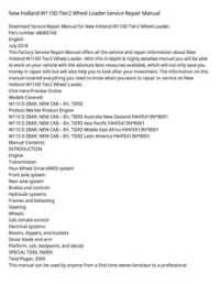 New Holland W110D Tier2 Wheel Loader Service Repair Manual preview