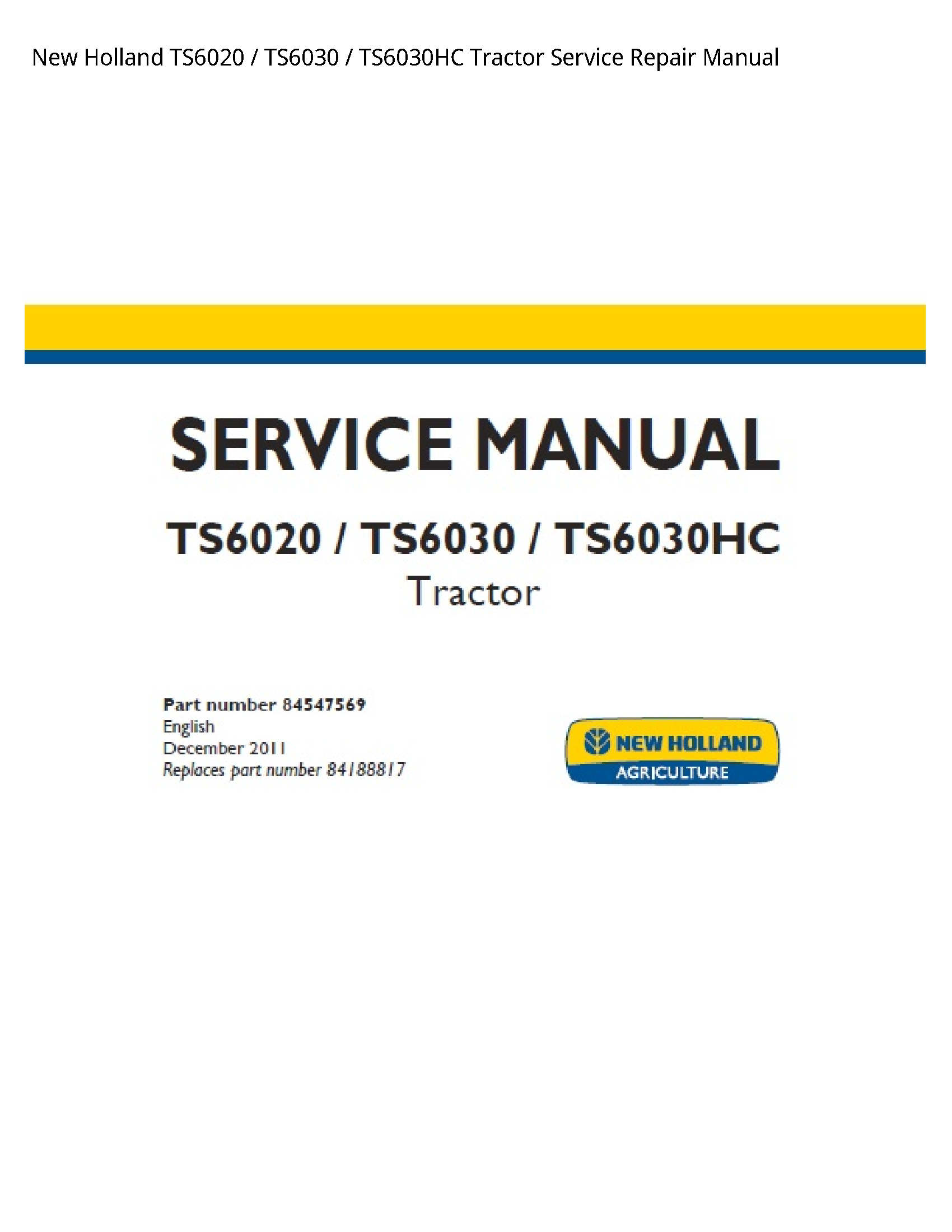 New Holland TS6020 Tractor manual
